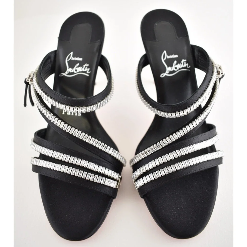 Christian Louboutin Merylzip Strass 80 Black Crystal Sandal Mule Heel Pump 41